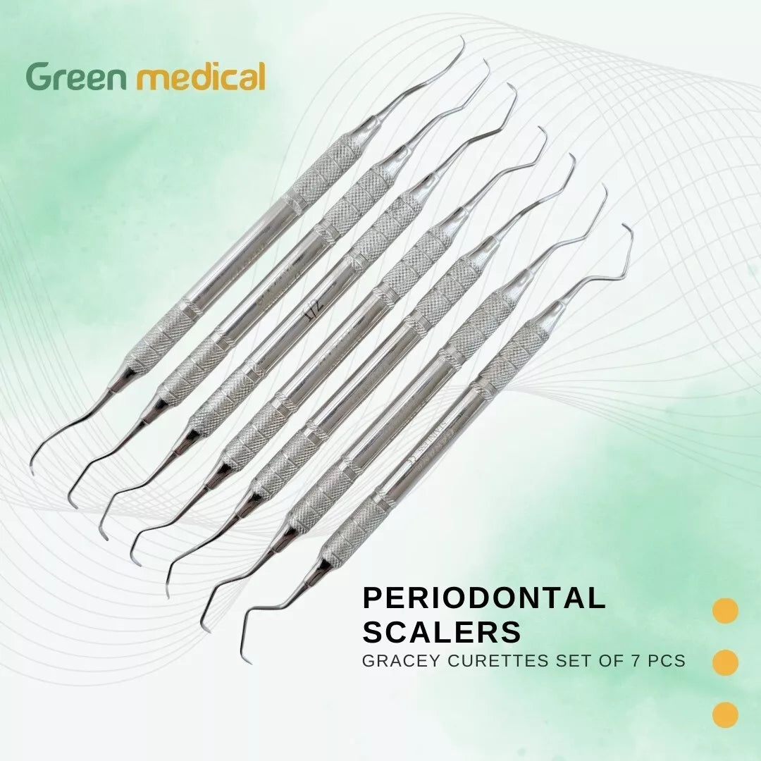 7Dental Gracey Curettes 1/2 to 13/14 Periodontal Hollow Handle Steel Instruments