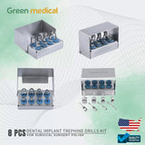 8 Pcs Dental Implant Trephine Drills Kit for Surgical Surgery Polish