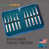 10 Pcs Set of Watch Maker , Jeweler Forceps Tweezers with Fine Point