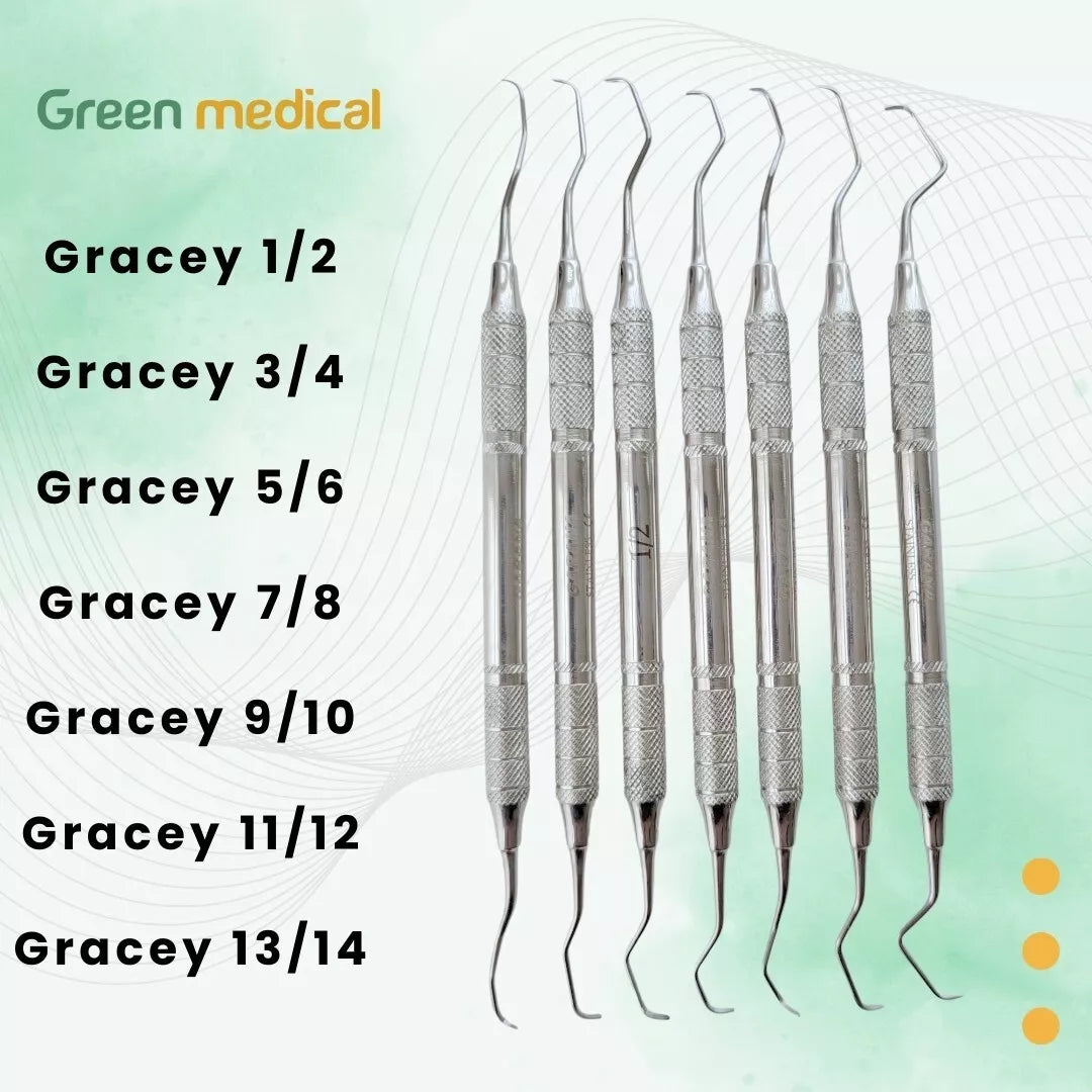 7Dental Gracey Curettes 1/2 to 13/14 Periodontal Hollow Handle Steel Instruments