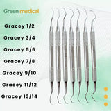 7Dental Gracey Curettes 1/2 to 13/14 Periodontal Hollow Handle Steel Instruments