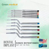 10 Pcs Sinus Lift Osteotomes Set Kit Dental Implant (Concave Tips) STR+CVD