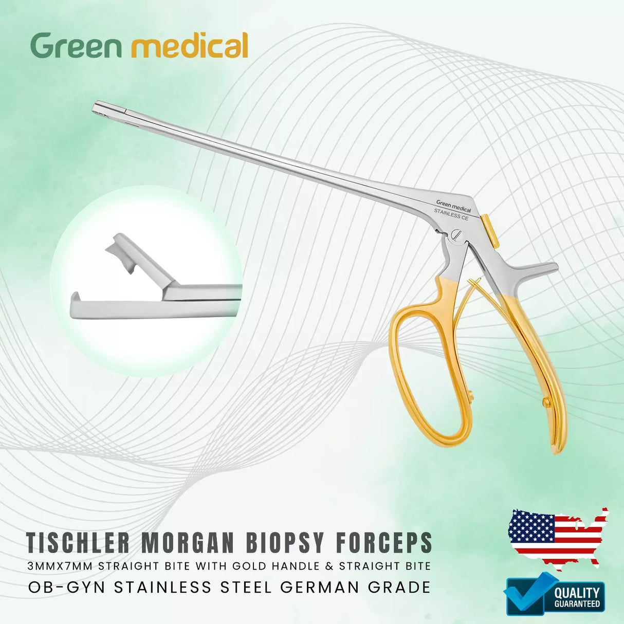 Tischler Morgan Biopsy Forceps 3mmx7mm Bite with Gold Handle 7.75" Shaft