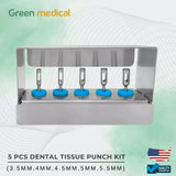 5 Pcs Dental Implant Tissue Punch Kit set Surgical Surgery With Box Holder