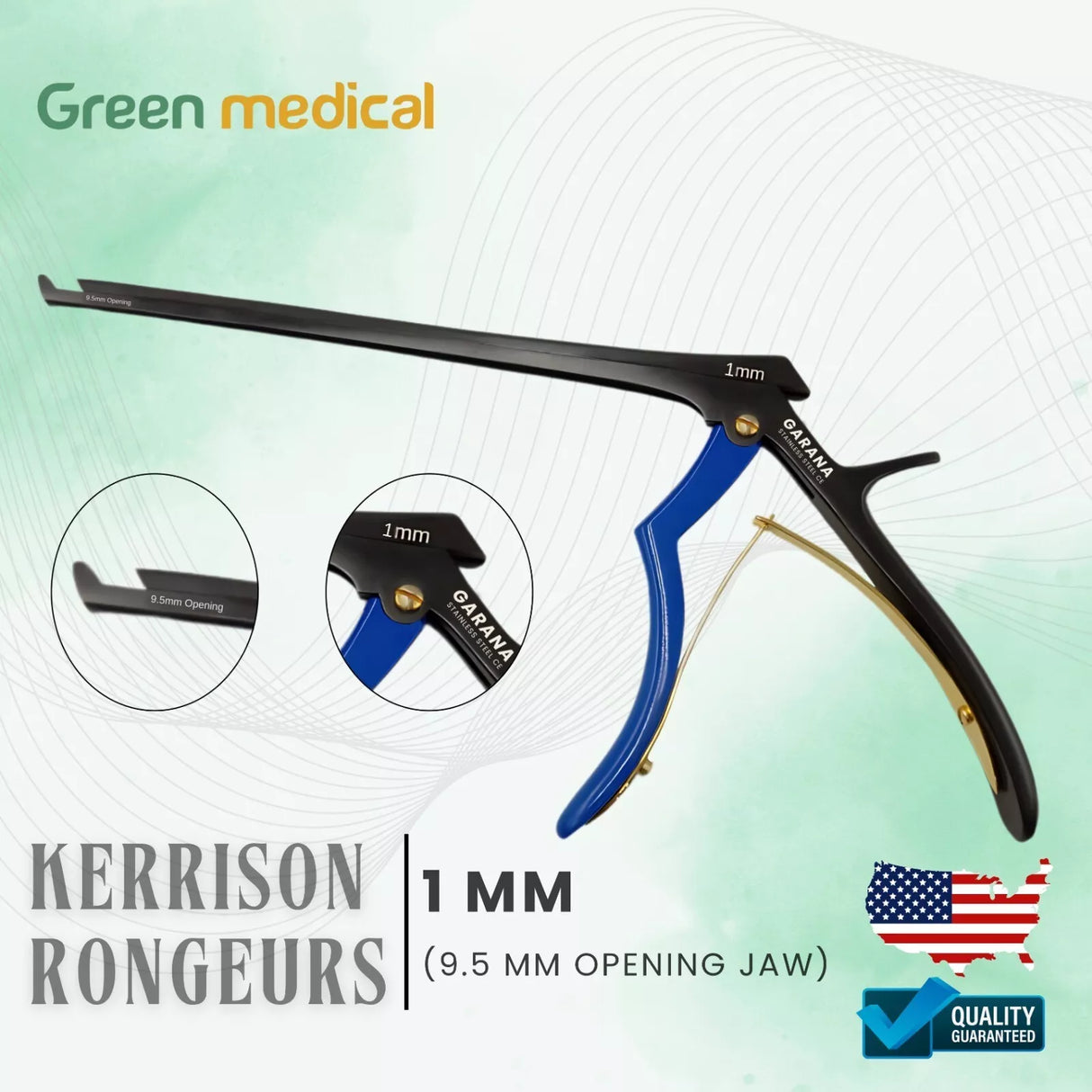 5 Pcs Set KERRISON Rongeurs 7" 1,2,3,4,5mm 45Degree up bite Black & Blue