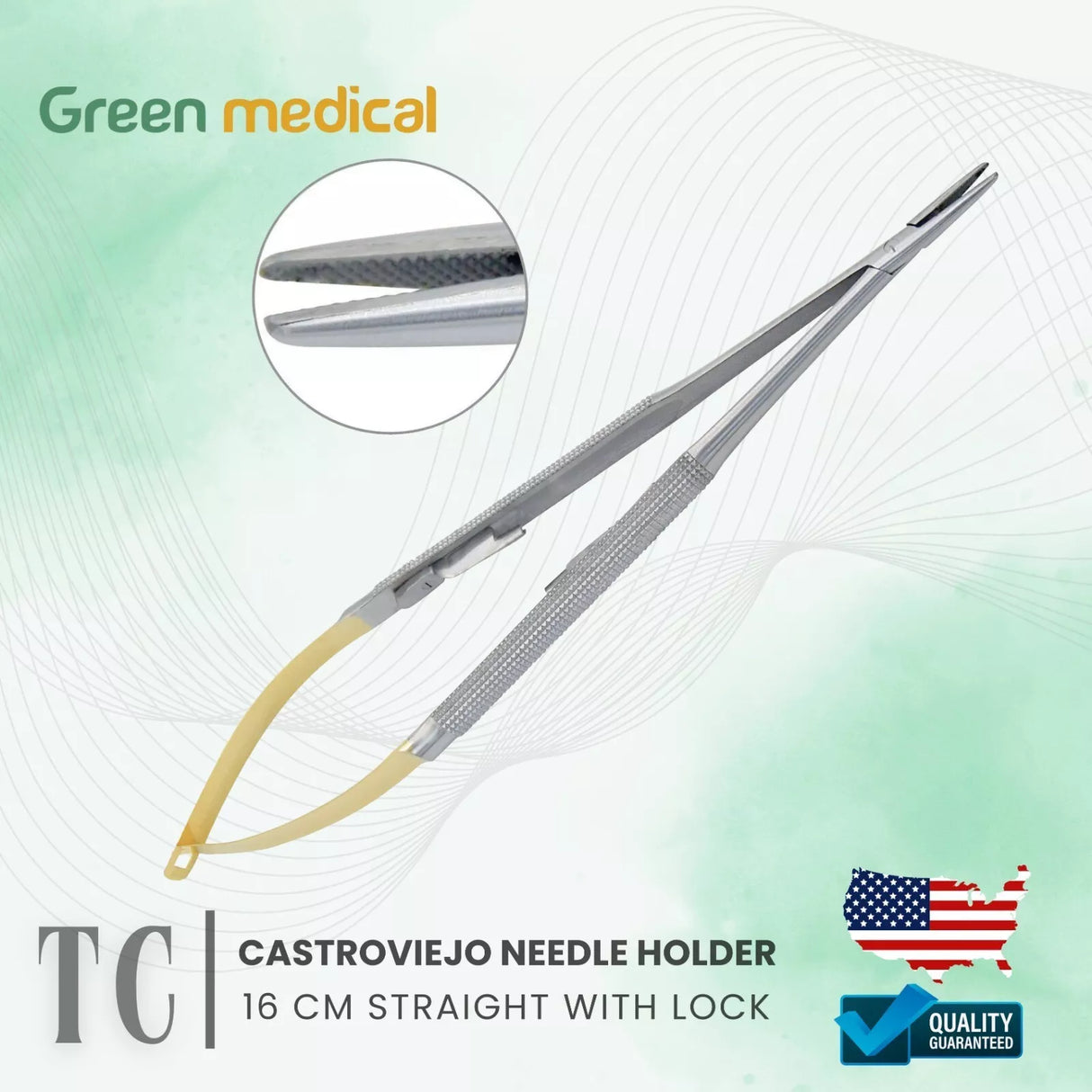 Castroviejo Needle Holder 16 cm Straight 6.5 ''with lock TC gold surgical suture