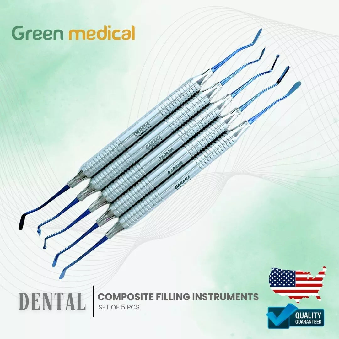 5 Pcs Dental Composite Filling Instrument Blue Titanium Coated Restorative Kit