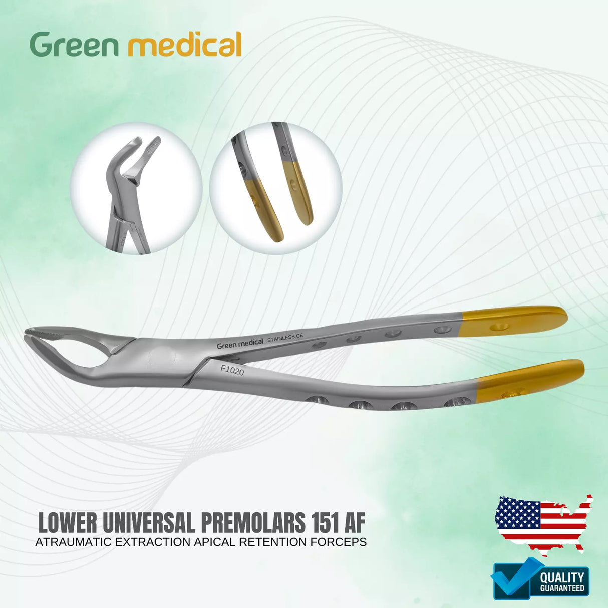 ATRAUMATIC EXTRACTION APICAL RETENTION FORCEPS-LOWER UNIVERSAL PREMOLAR 151 AF