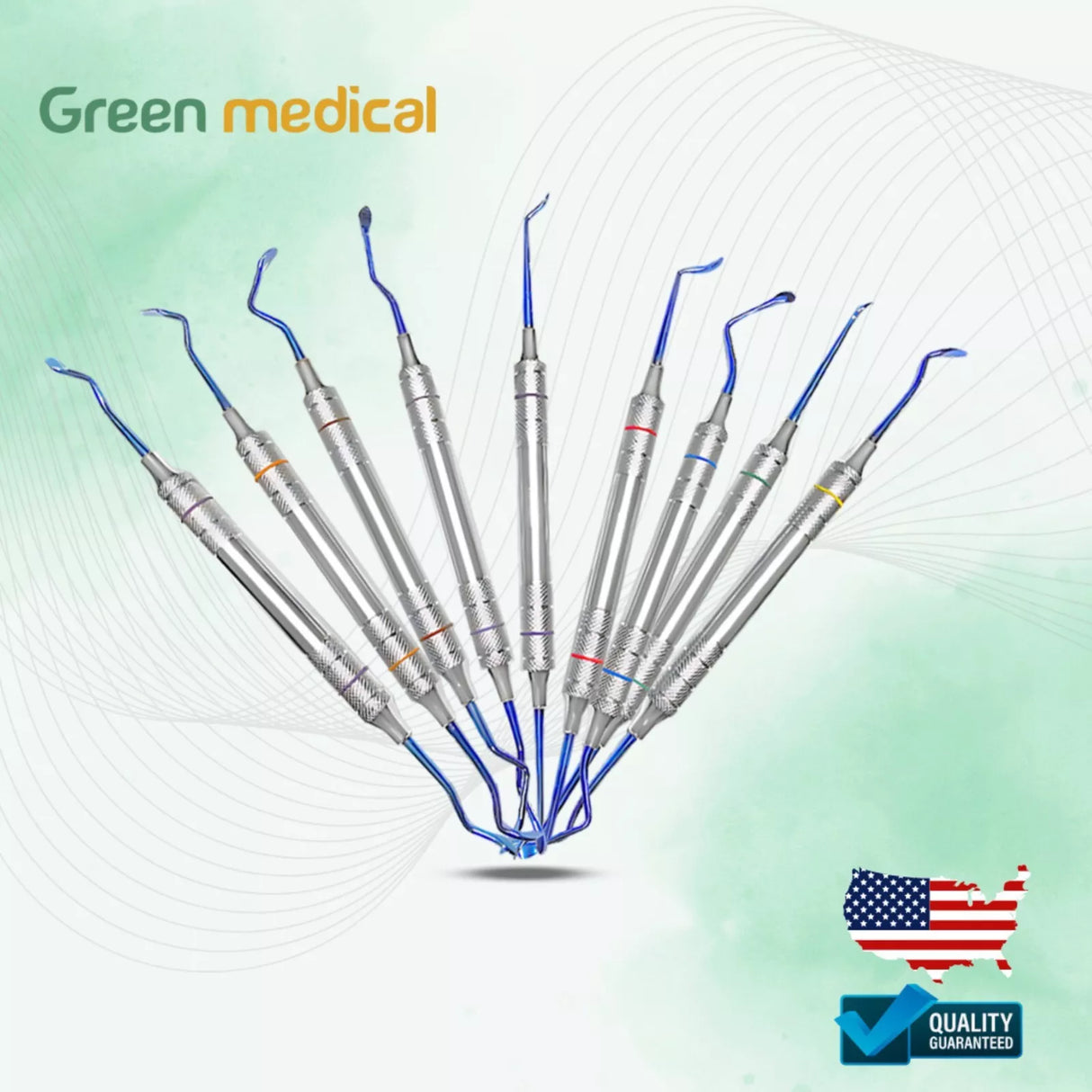 9 Pcs Set of Sinus Lift Instruments With Titanium Coated Blue Tips Hollow Handle