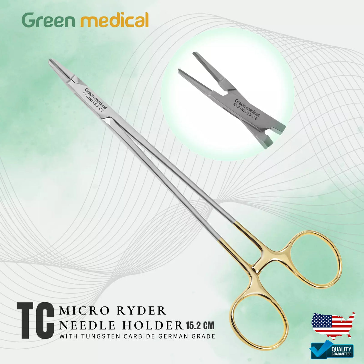 T/C Micro Ryder Needle Holder Tungsten Carbide Straight Surgical Instruments German Grade