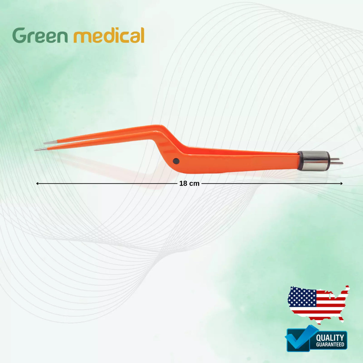 Non-Stick Bipolar Forceps Us Connector 2 pin, 18cm Working Tip 1mm Green Medical