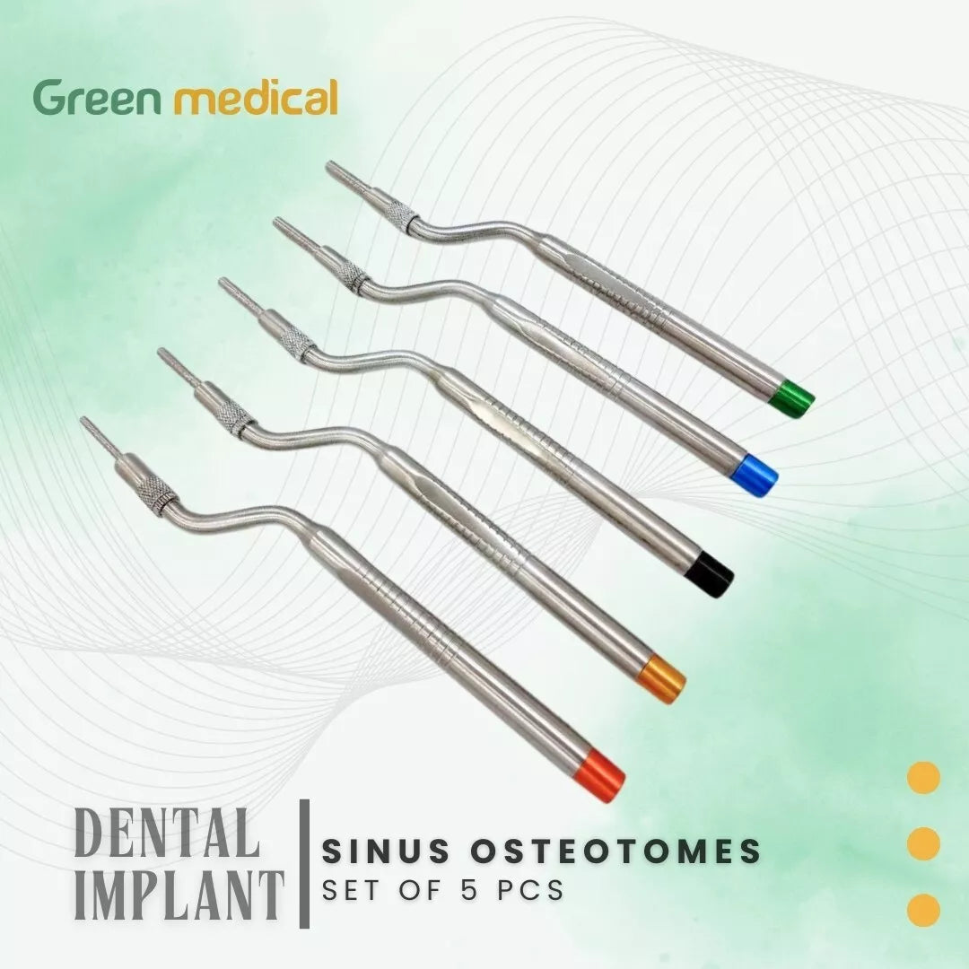 5 Pcs Sinus Lift Osteotomes Set Kit Dental Implant (Concave Tips) Curved