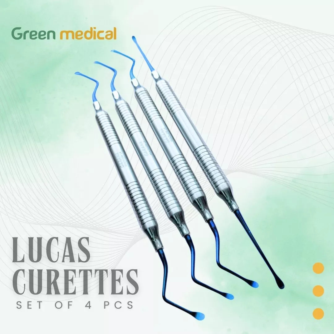 Periodontal Lucas Bone Curette set of 4 ( #85, 86, 87, 75) Dentist Lab Dental