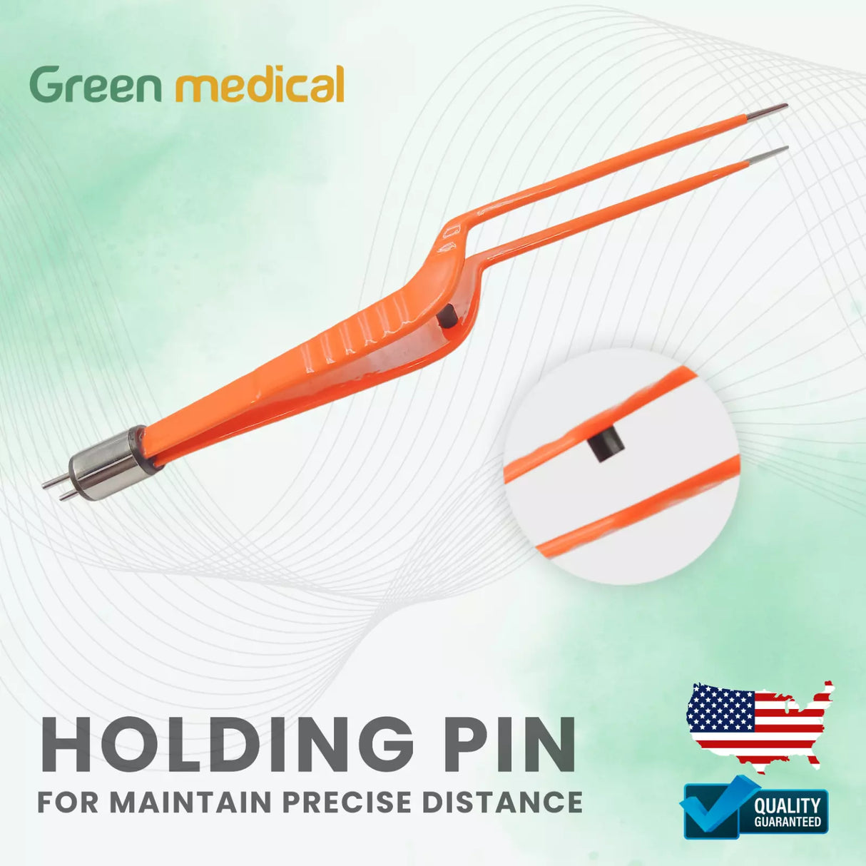 Non-Stick Bipolar Forceps Us Connector 2 pin, 18cm Working Tip 1mm Green Medical