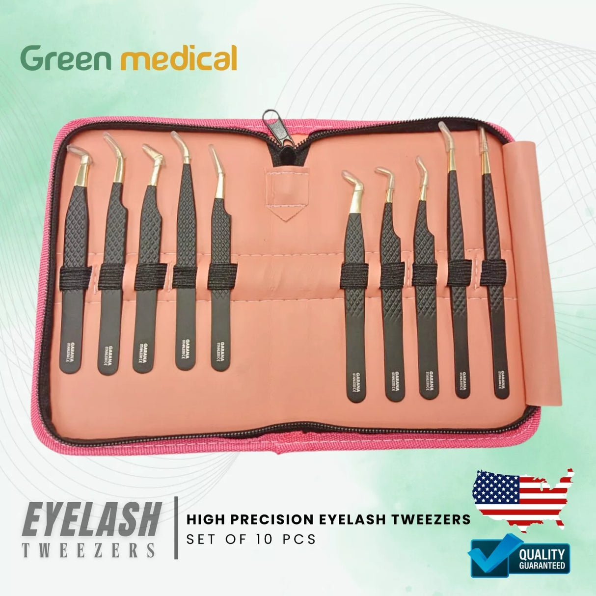 10 Pieces Volume Eyelash Extension Tweezers Set German Grade