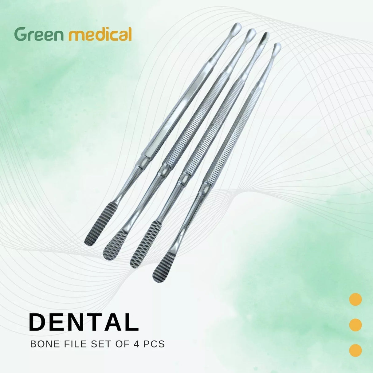 Bone File Set of 4 Soft Tissue Dental Filer Surgery Implant Surgical Instruments