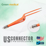 Non-Stick Bipolar Forceps Us Connector 2 pin, 18cm Working Tip 1mm Green Medical