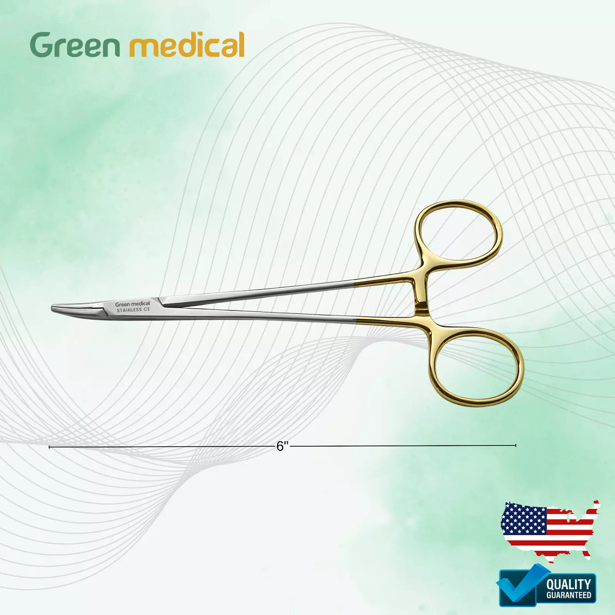 Crilewood Needle Holder 6" Curved with Tungsten Carbide & Gold Plated Handles