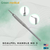 Scalpel Handle No. 3 Adjustable Round Handle Dental Sterile Placing Single Blade