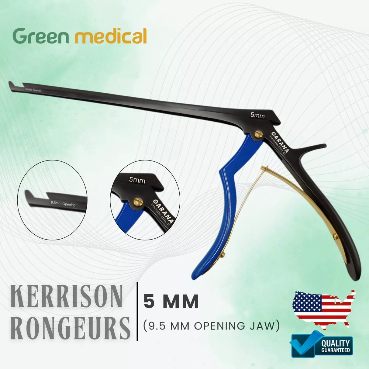 5 Pcs Set KERRISON Rongeurs 7" 1,2,3,4,5mm 45Degree up bite Black & Blue