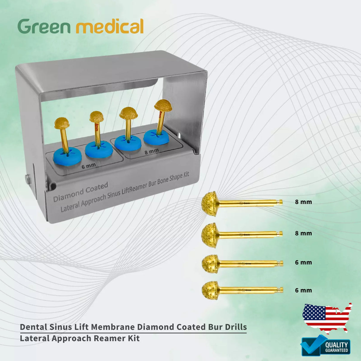 Dental Sinus Lift Membrane Diamond Coated Bur Drills Lateral Approach Reamer Kit