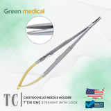 Castroviejo Needle Holder 18 cm Straight 7 ''with lock TC gold surgical suture