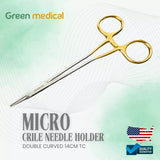 Swedish Micro Needle Holder 6" (15cm) Tungsten Carbide Tip & Gold Plated Handles