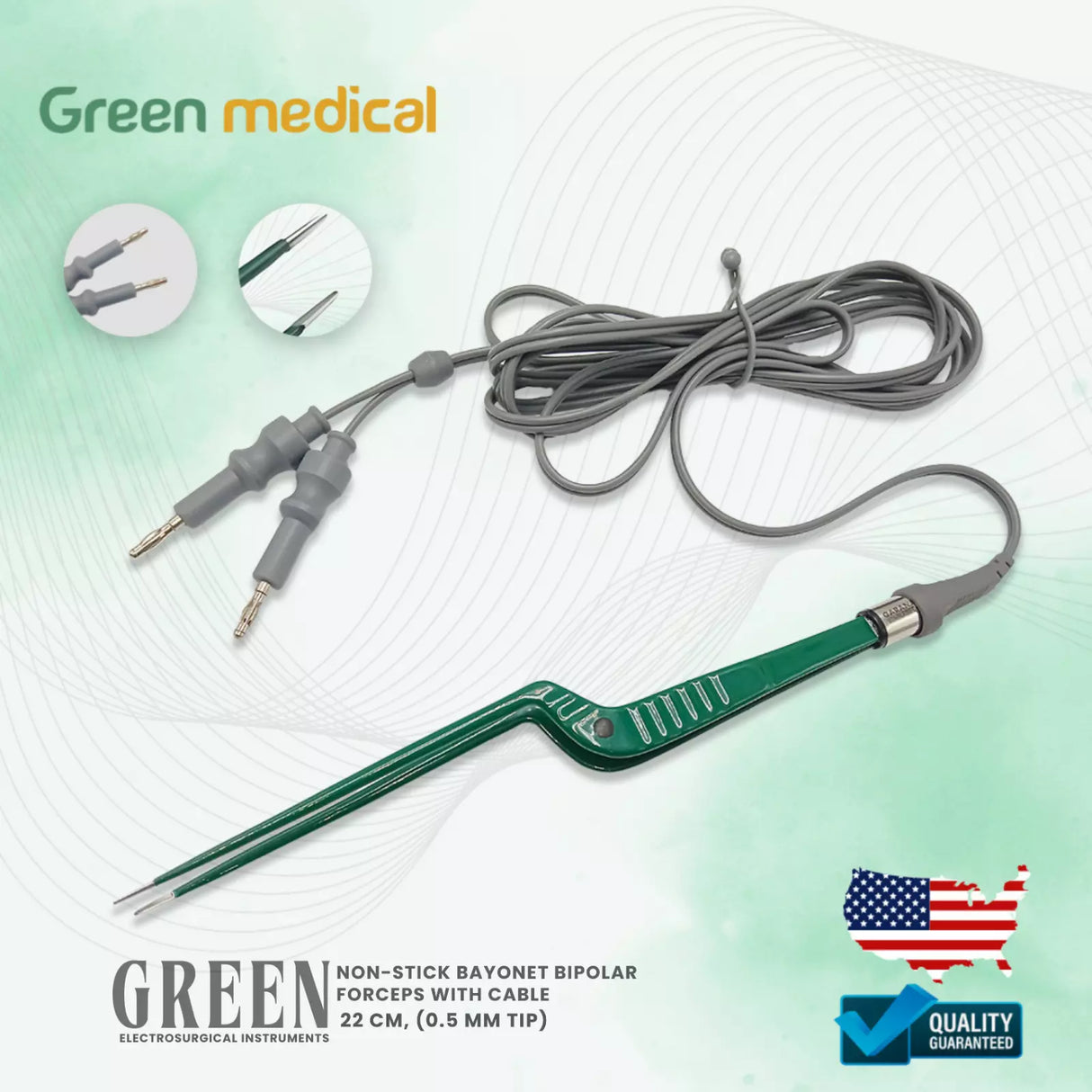 Non-Stick Bipolar Forceps Us Connector 2 pin, 22cm Working Tip 0.5mm With Cable