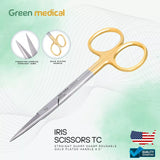 TC Iris Scissors 4.5" Straight Gold Handle Surgical Instruments Stainless Steel