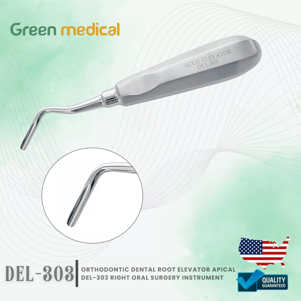 Right Angled 6" Apical Root Elevator #303 Extracting Luxating Dental Instrument