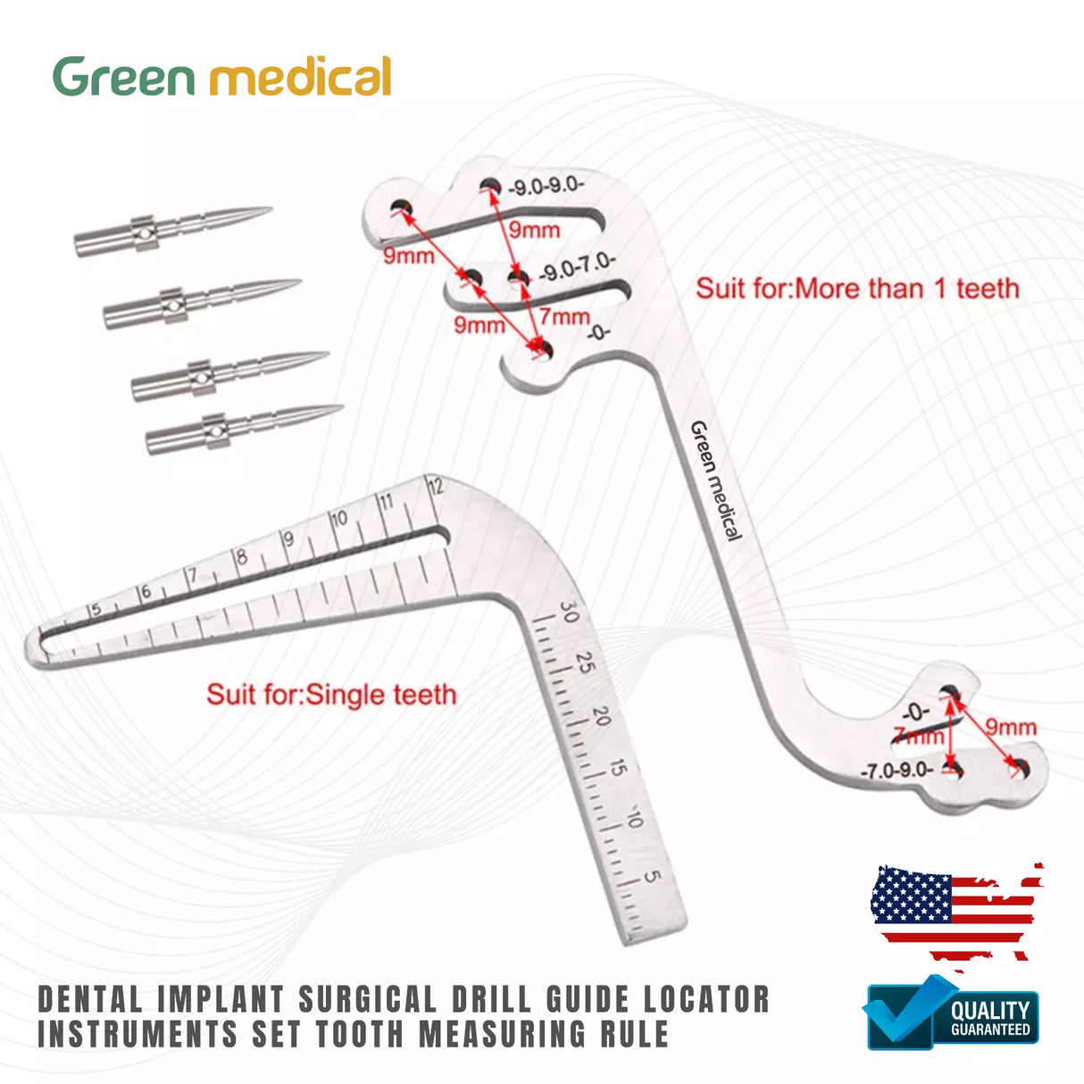 Set of 5 Dental Implant Gauge Surgical Drilling Guide Locator Parallel Depth Pin