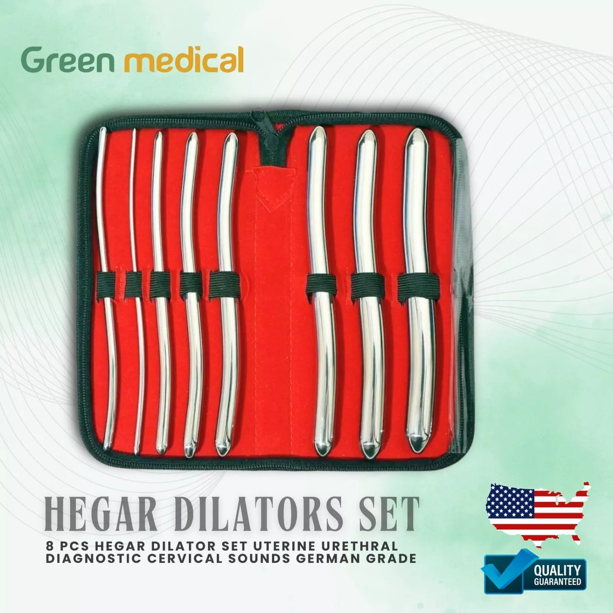 8 Pcs Hegar Dilator Set Uterine Urethral Diagnostic Cervical Sounds German Grade