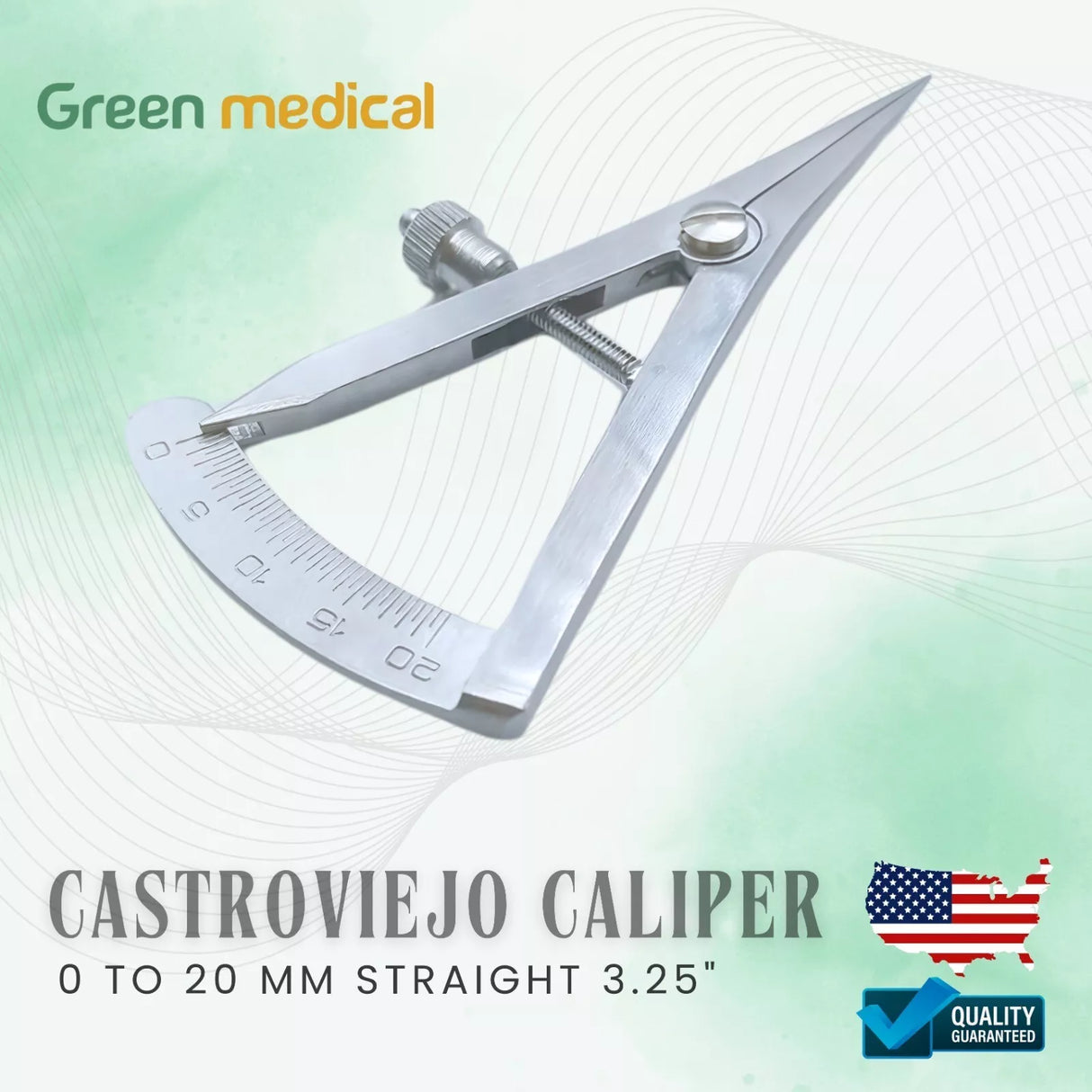 Castroviejo Caliper Surgical Dental Instrument 0 to 20 MM 3.5" (8.89cm)