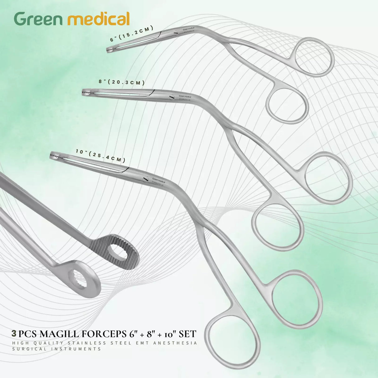 3 Pcs Magill Forceps 6" + 8" + 10" Set EMT Anesthesia Surgical Instruments